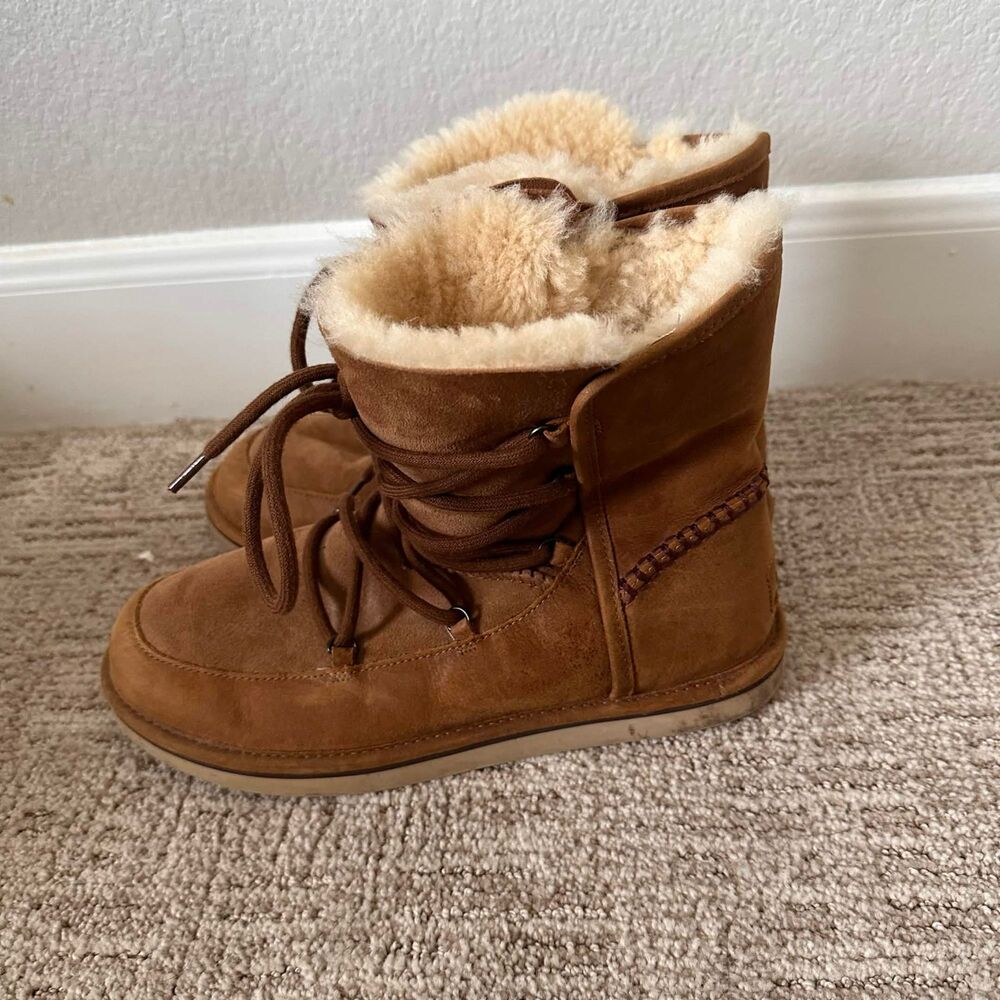 UGG Lodge Chestnut Suede Lace Up Sheepskin Boots - 10 Gorpcore - Picture 3 of 6